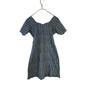 Boho Aztec Tribal Pattern Dress Boxy Shape V Neck Short Sleeve Casual Festival M